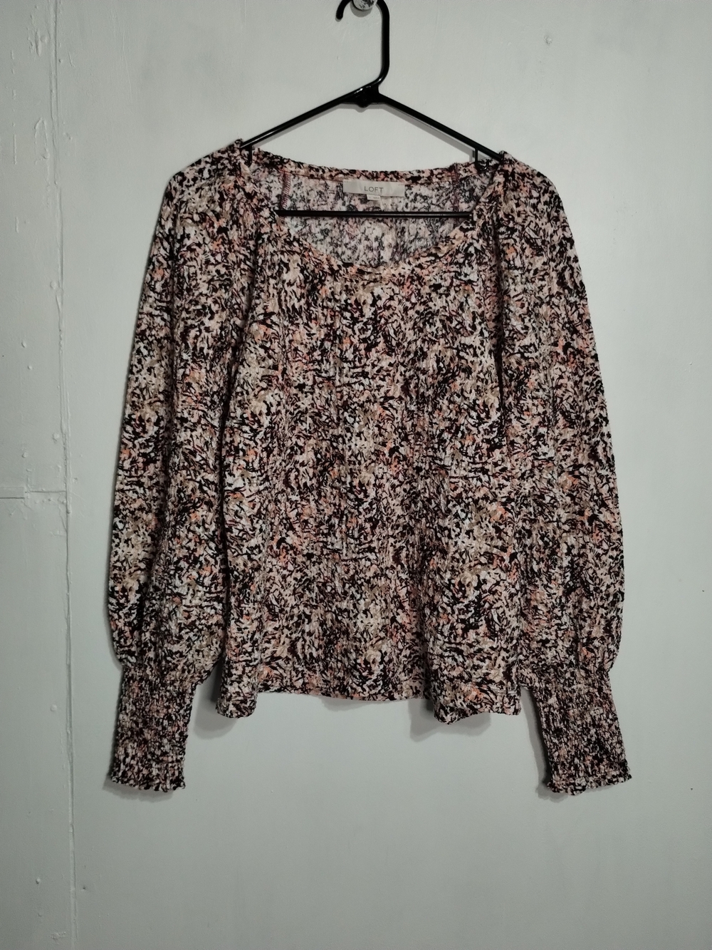 LOFT Pink Black White Abstract Print Long Sleeve Blouse